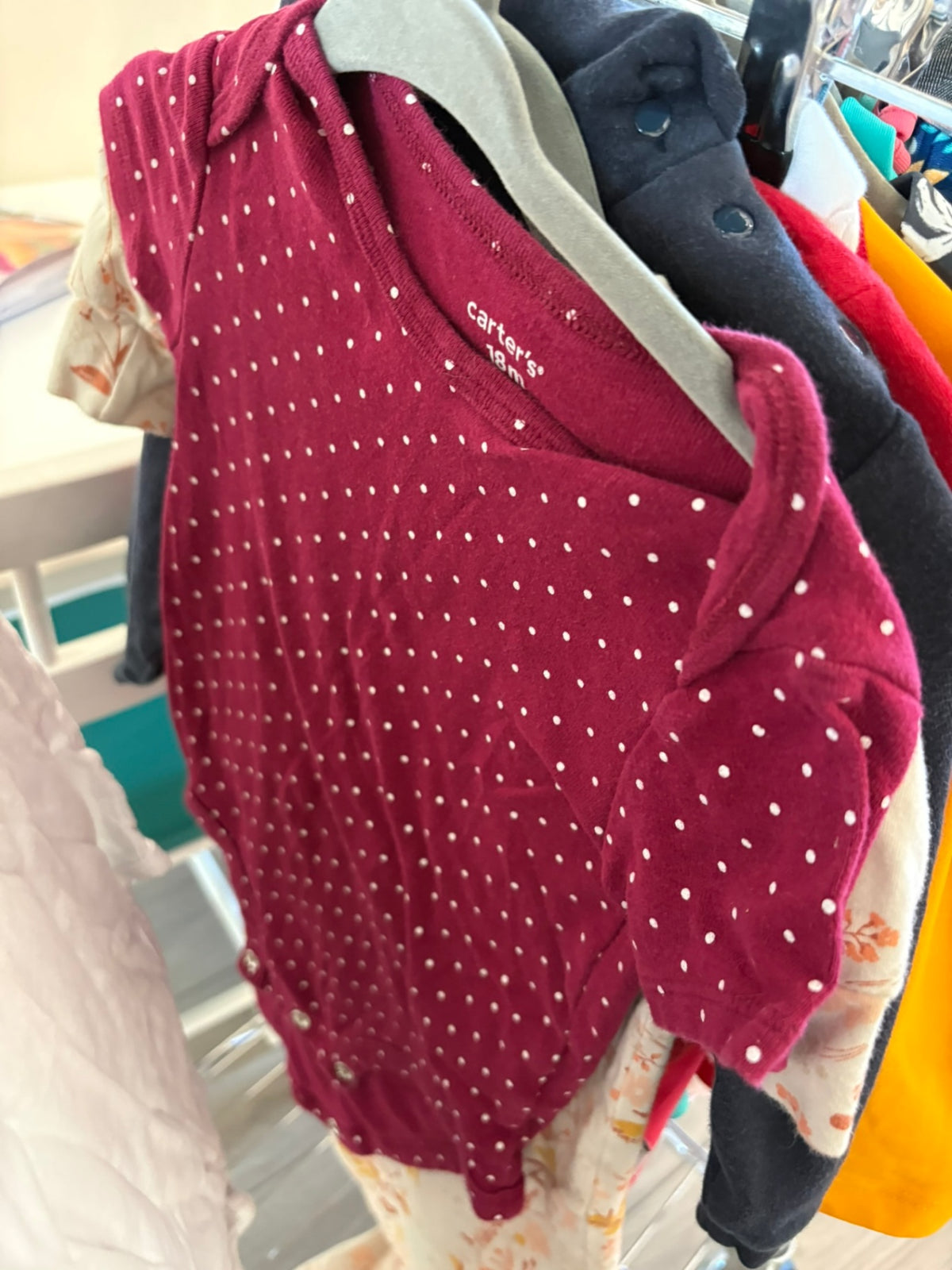 12-18m Carter's Bodysuit - Burgundy w/Dots