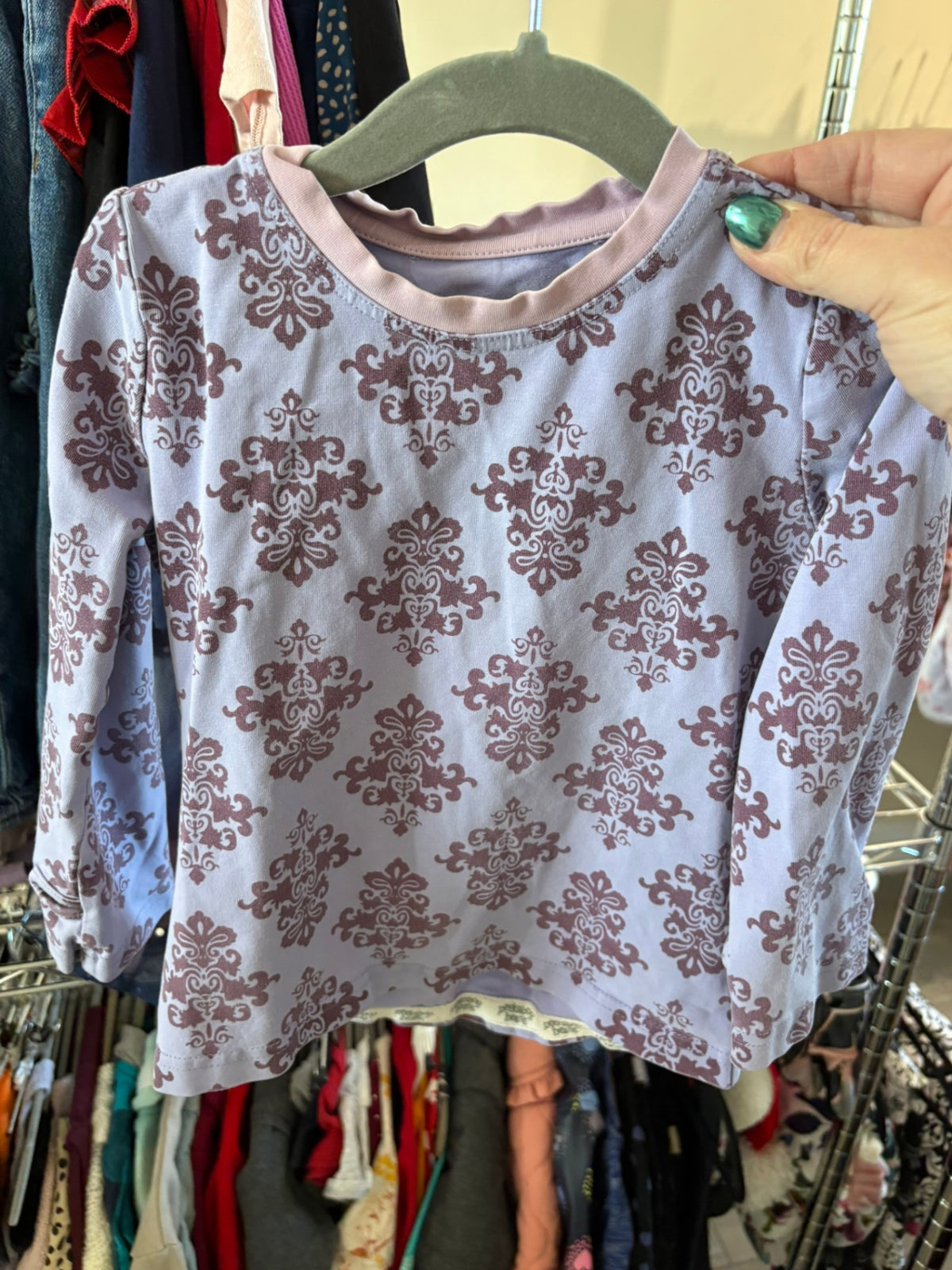 4T Peekaboo Beans Long Sleeve Shirt - Purple Damask
