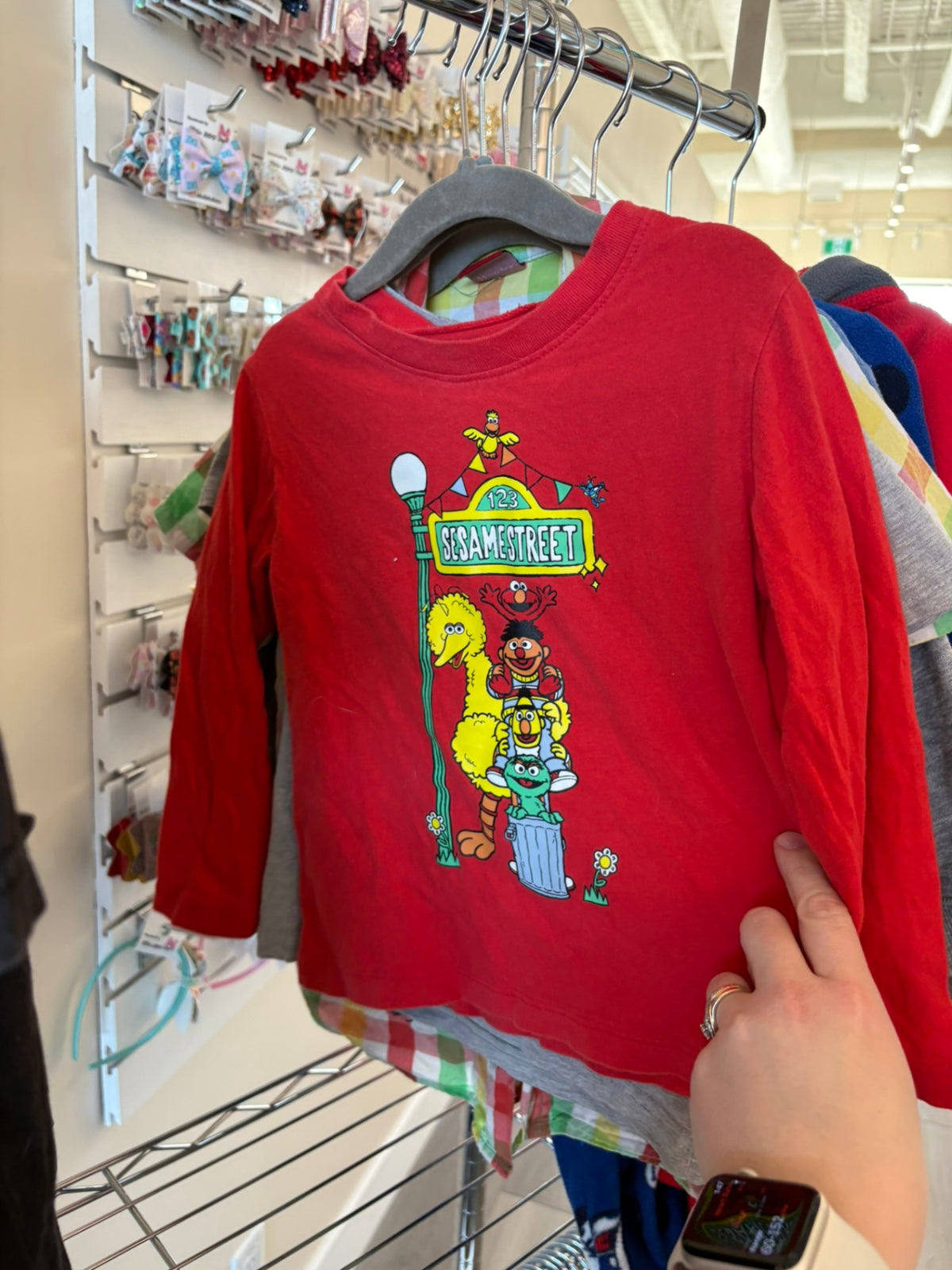 3T George Long Sleeve Shirt - Red w/Sesame Street
