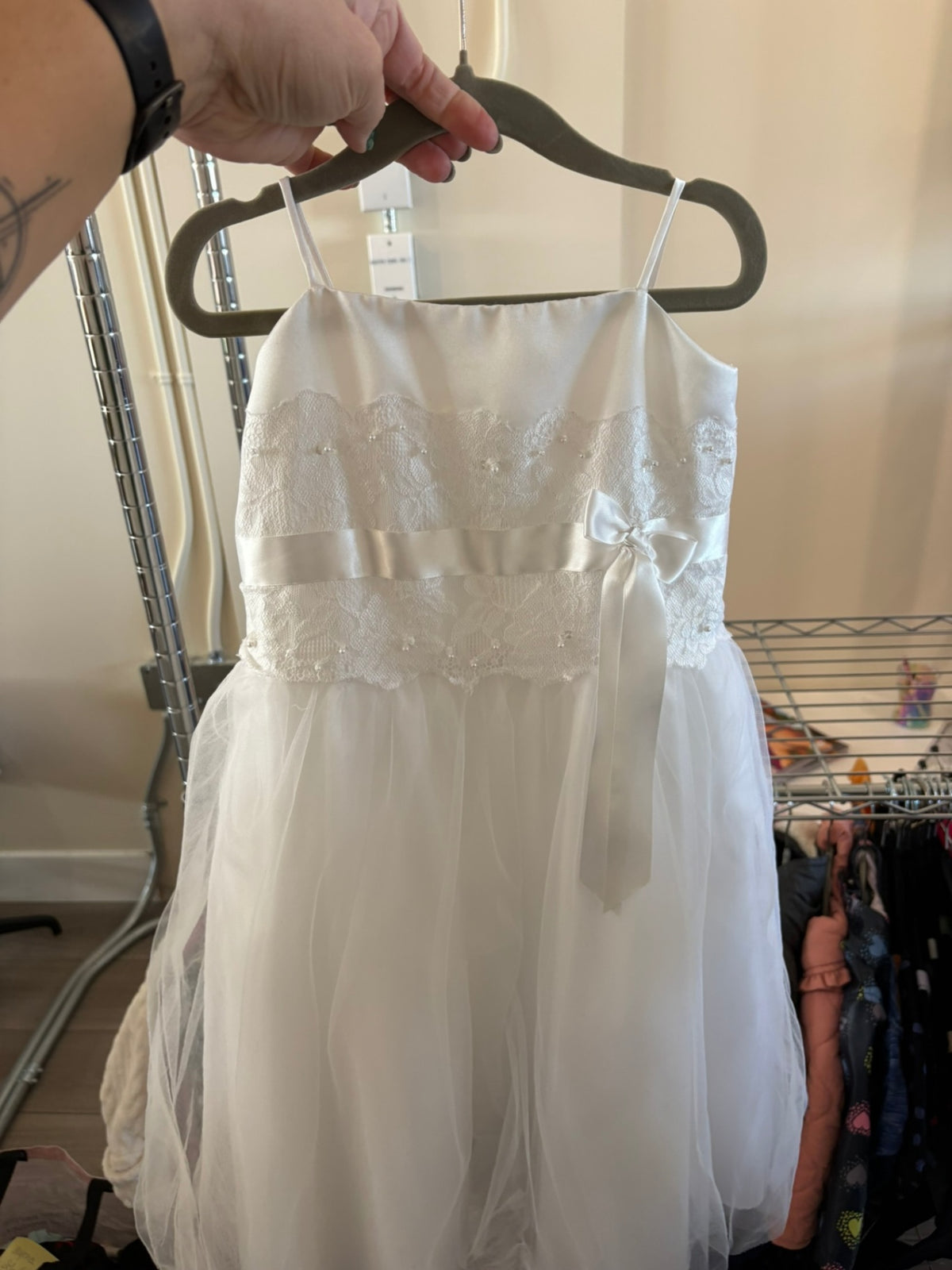 4T David's Bridal Formal Dress - White w/Bow