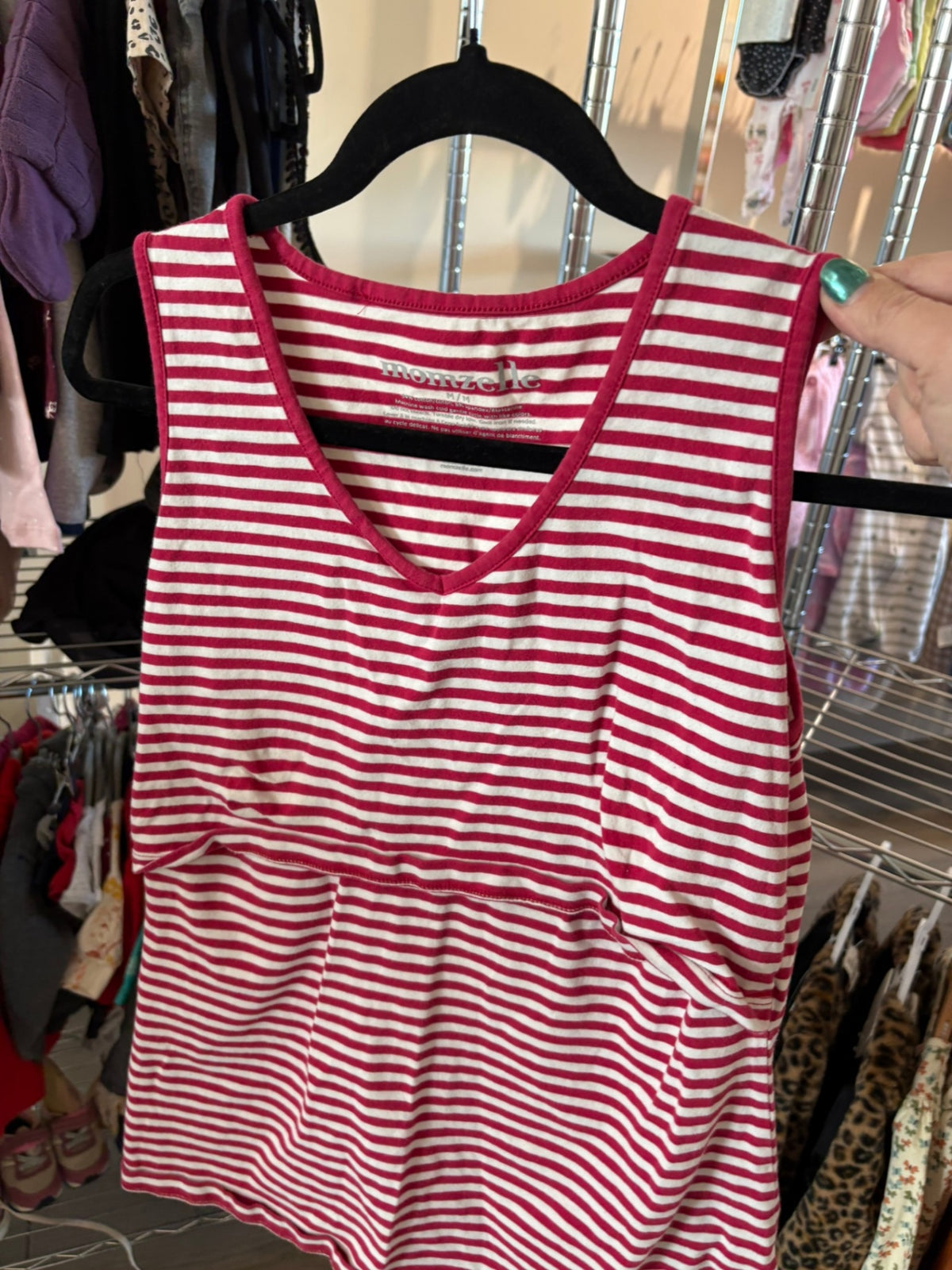 M Momzelle Maternity Tank - Pink w/White Stripe