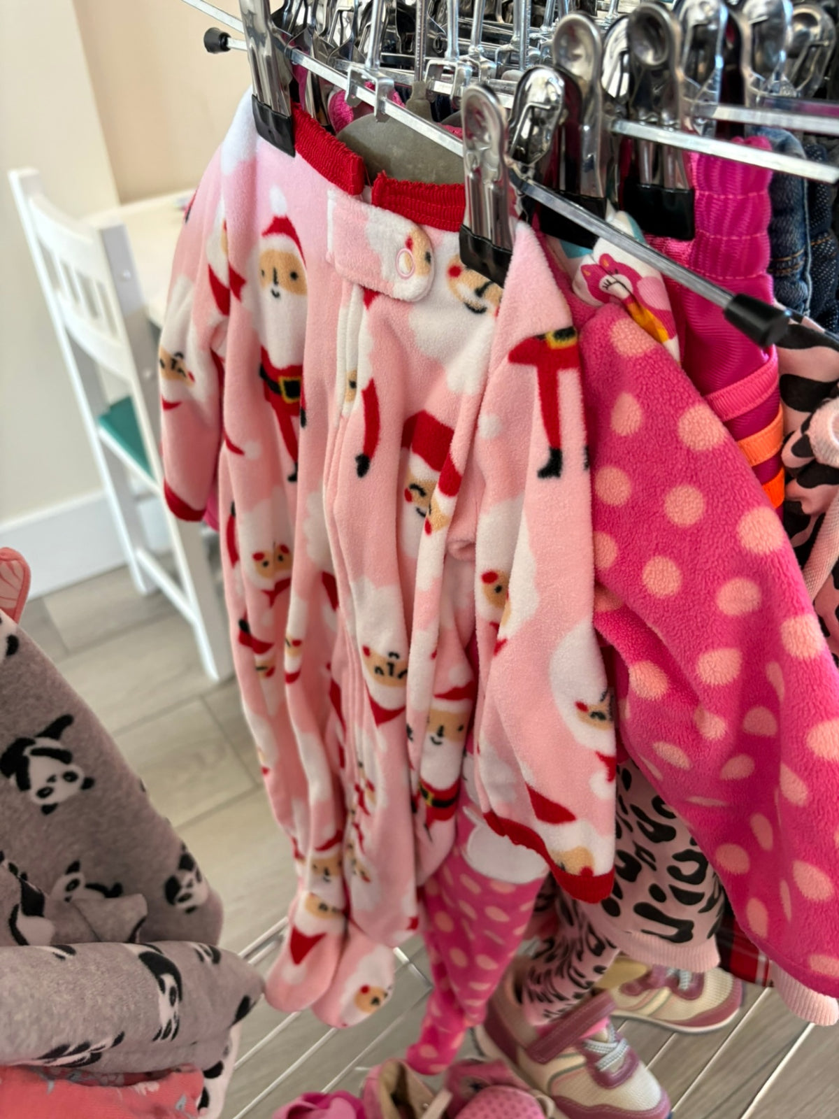 Newborn Carter's Fleece Sleeper - Pink Santa