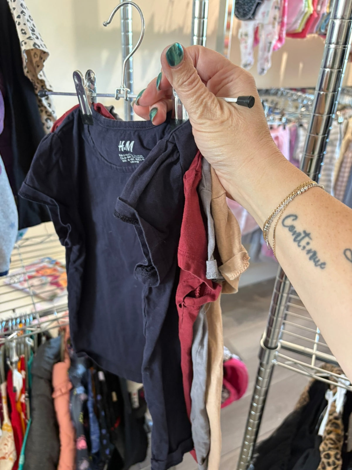 5T H&M 4-Piece: T-Shirt - Beige, Grey, Red, Navy