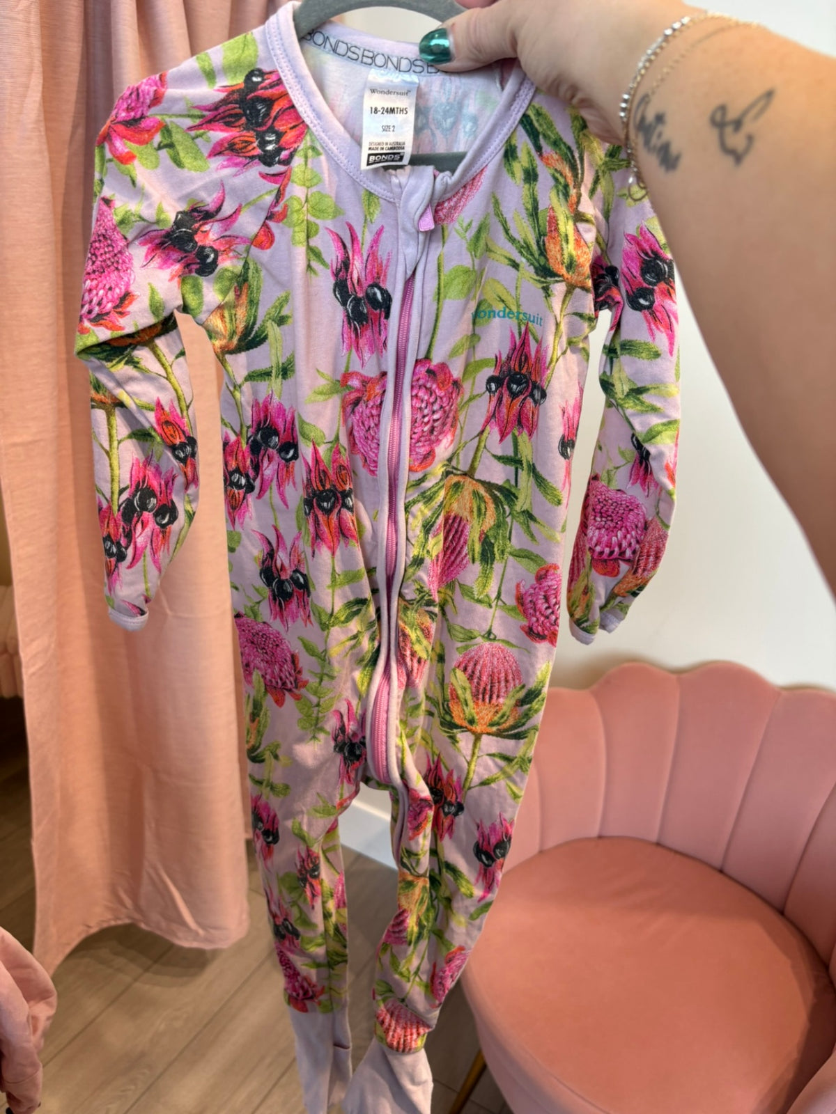 18-24m Bonds Wondersuit Sleeper - Pink Floral