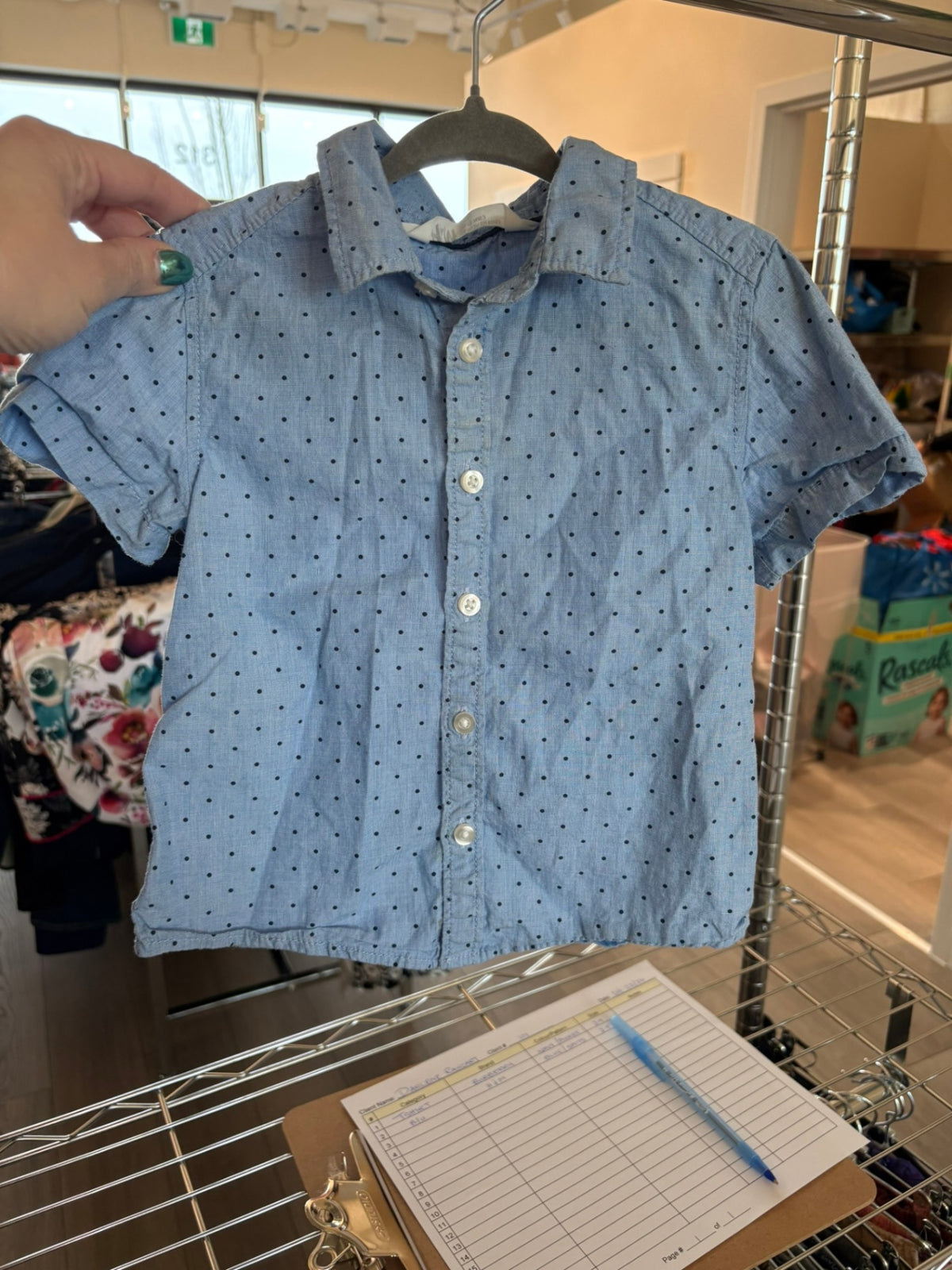 2T H&M Button-Up Shirt - Blue w/Spots