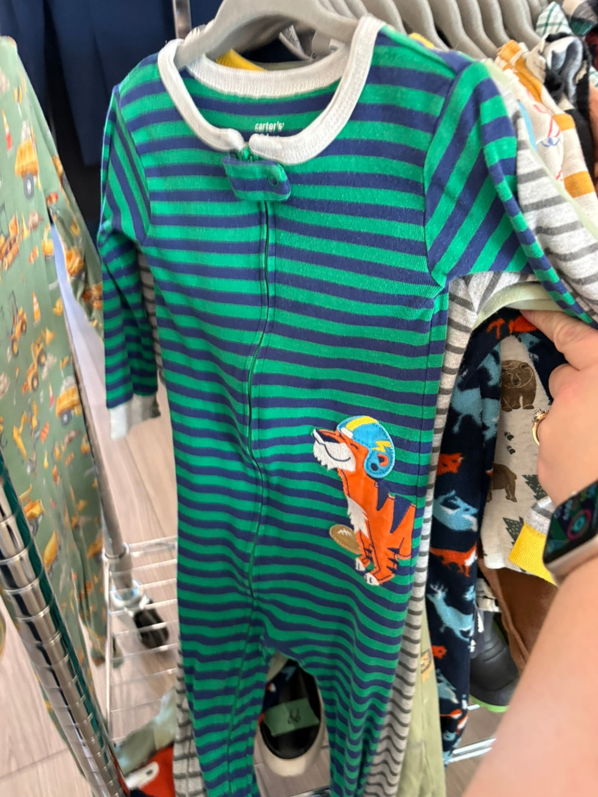 18-24m Carter's Sleeper - Green w/Blue Stripe
