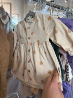0-3m Rabbit + Bear 2-Piece: Dress and Cardigan - Brown w/Pumpkins