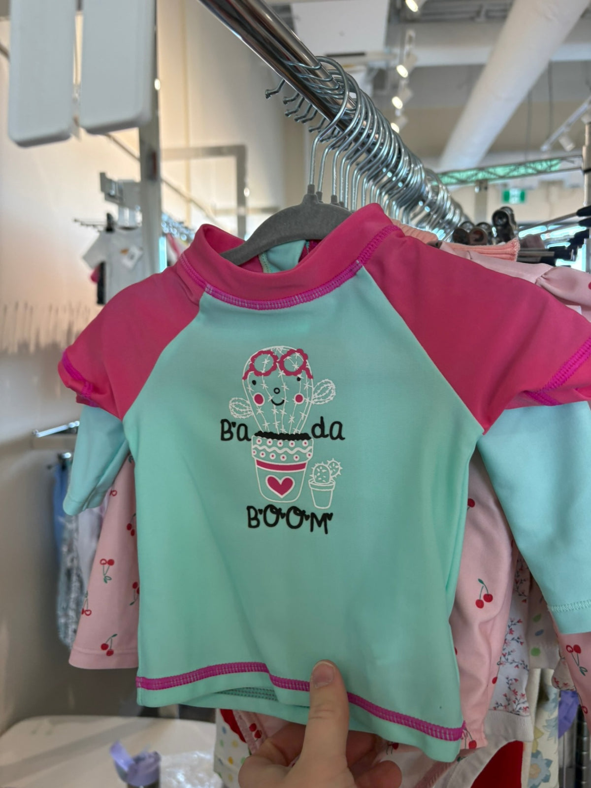 3-6m Badaboom Rashguard - Aqua w/Pink