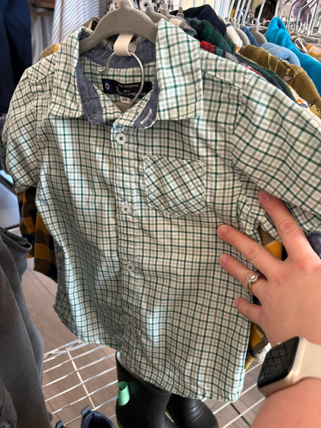 18-24m Ben Sherman 2-Piece: Shirt and Shorts - Green Plaid